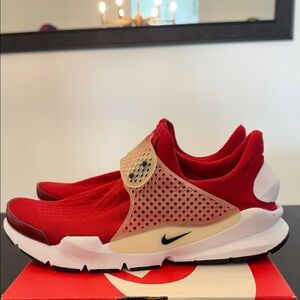 Nike Sock Dart slip on Red and White Athletic Shoes with Mesh Upper